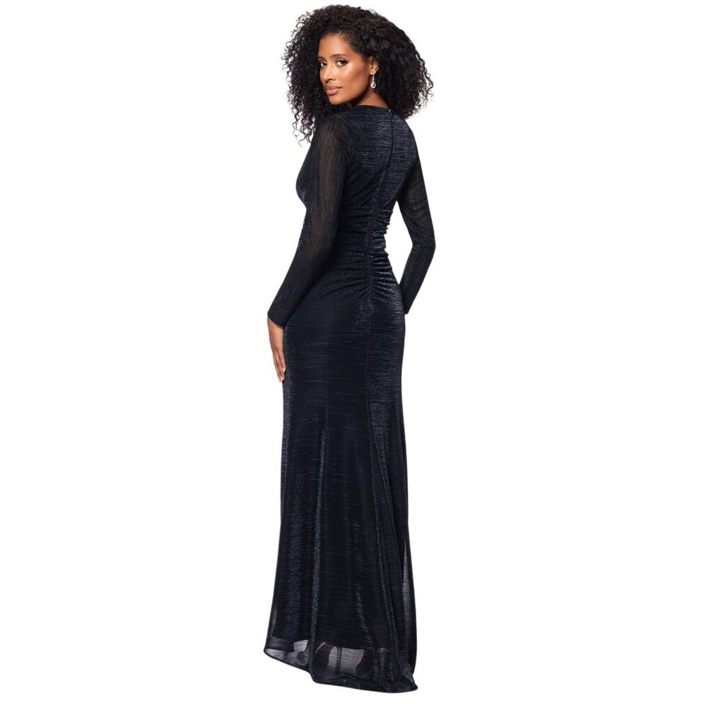 Betsy & Adam Ruched Surplice V Neck Long Sleeved Dress Black / Silver 16 - Picture 11 of 11